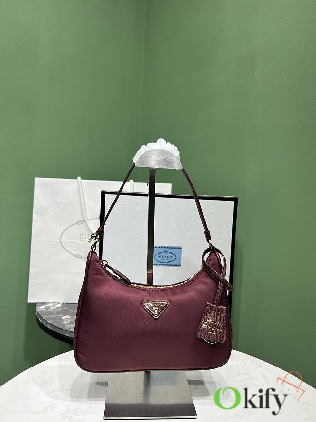 Okify Prada Re-Edition 2005 Re-Nylon And Saffiano Mini Bag In Burgundy Red 22x18x6.5cm - 1