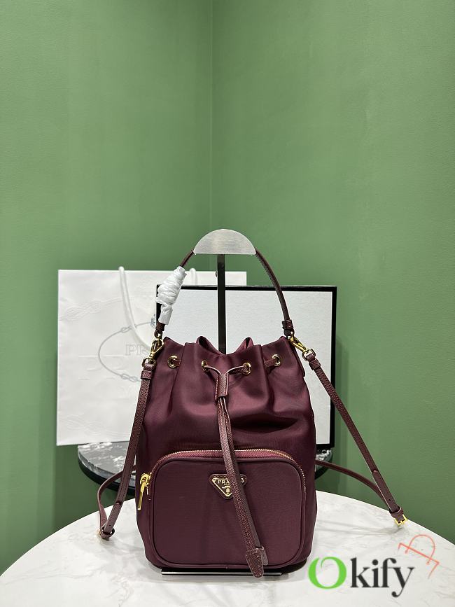 Okify Prada Duet Re-Nylon Bucket Bag In Burgundy 1BH038 23x18x12cm - 1