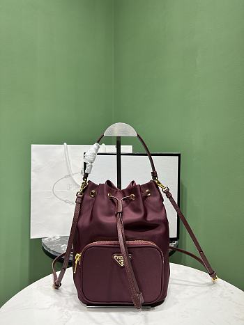 Okify Prada Duet Re-Nylon Bucket Bag In Burgundy 1BH038 23x18x12cm