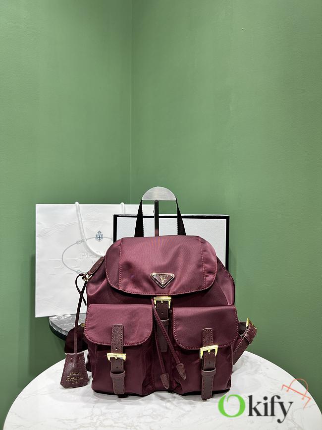 Okify Prada Small Re-Nylon Backpack In Burgundy 1BZ677 23.5x28x12cm - 1