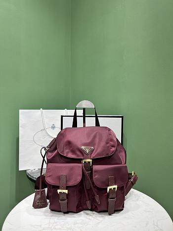 Okify Prada Small Re-Nylon Backpack In Burgundy 1BZ677 23.5x28x12cm