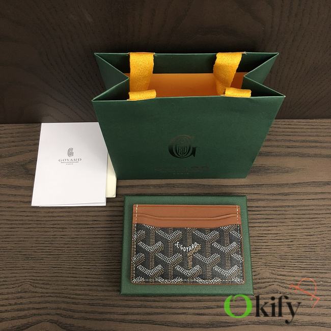Okify Goyard Saint Sulpice Card Holder In Black And Brown 11.5x7.5cm - 1