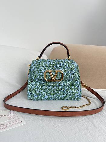 Okify Valentino Vsling Raffia Top Handlle Bag In Blue 22x16x9cm