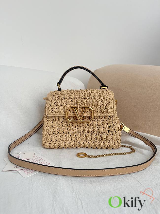 Okify Valentino Vsling Raffia Top Handlle Bag In Beige 22x16x9cm - 1