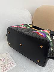 Okify Valentino Small Shopping Bag With Flowers Embroidery In Black 25x17cm  - 2