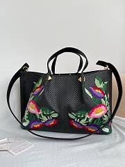 Okify Valentino Large Shopping Bag With Multicolor Flowers Embroidery In Black 35x25x17cm  - 5
