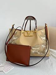 Okify Valentino Large Shopping Bag With Flowers Embroidery In Beige 35x25x17cm  - 2