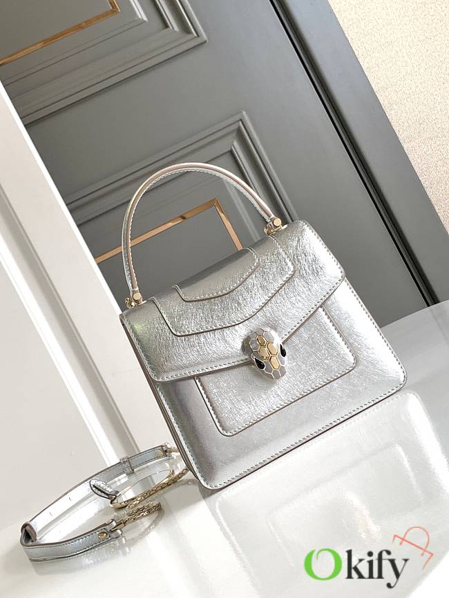 Okify Bvlgari Serpenti Forever Top Handle Bag In Silver 18x15x9.5cm - 1