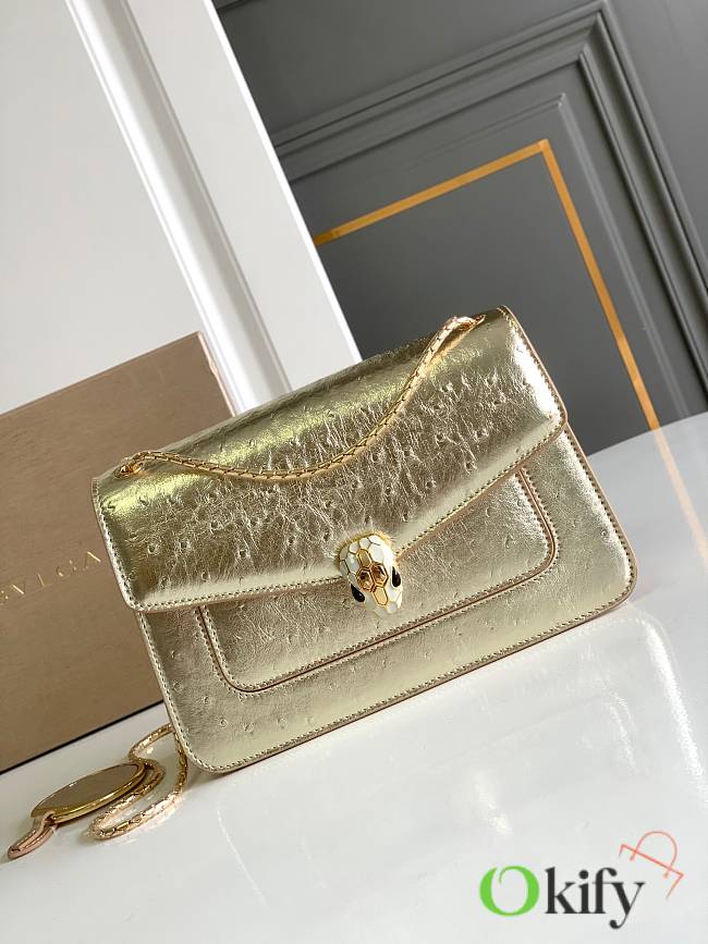 Okify Bvlgari Serpenti Forever Bag In Light Gold Ostrich 25x16.5x8cm - 1