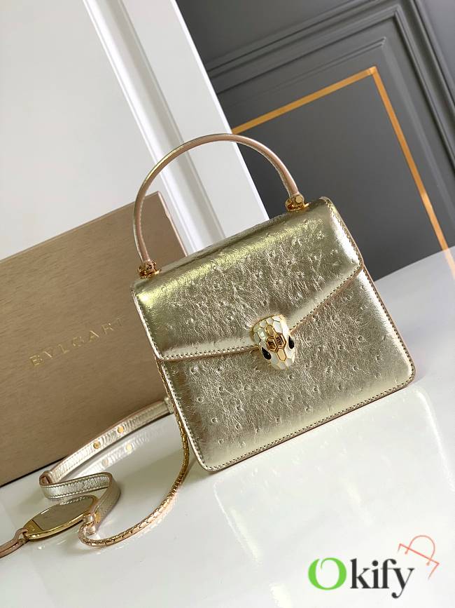 Okify Bvlgari Serpenti Forever Top Handle Bag In Light Gold Ostrich 18.5x16x10.5cm - 1