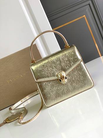 Okify Bvlgari Serpenti Forever Top Handle Bag In Light Gold Ostrich 18.5x16x10.5cm