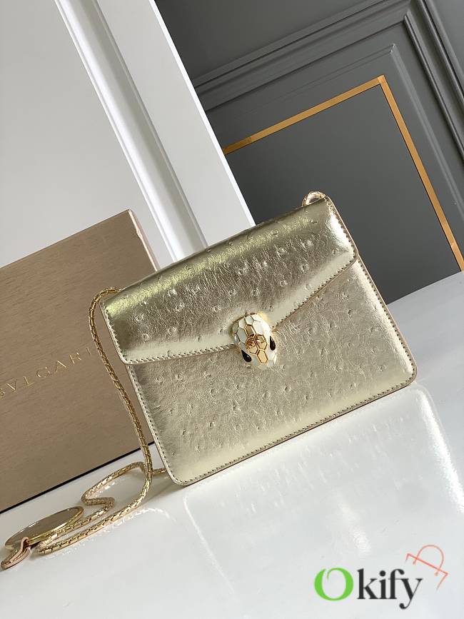 Okify Bvlgari Serpenti Forever Crossbody Bag In Light Gold Ostrich 20x14x4.5cm - 1