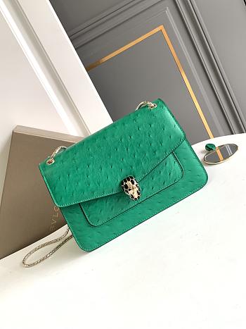 Okify Bvlgari Serpenti Forever Bag In Green Ostrich 25x16.5x8cm