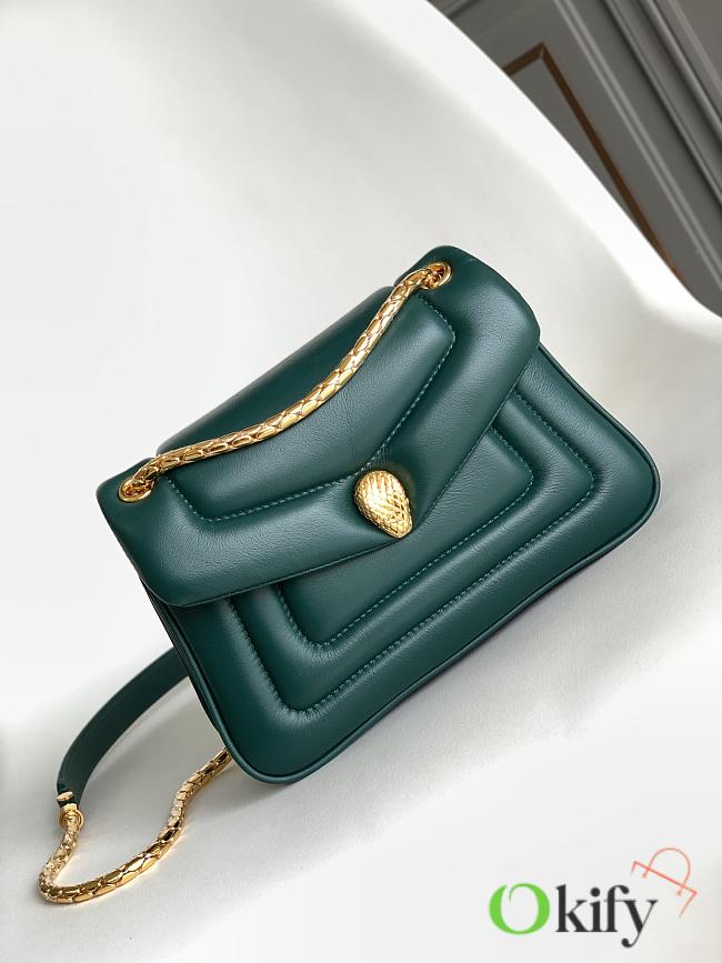 Okify Bvlgari Serpenti Reverse Shoulder Bag In Green 29.5x18.5x7cm - 1