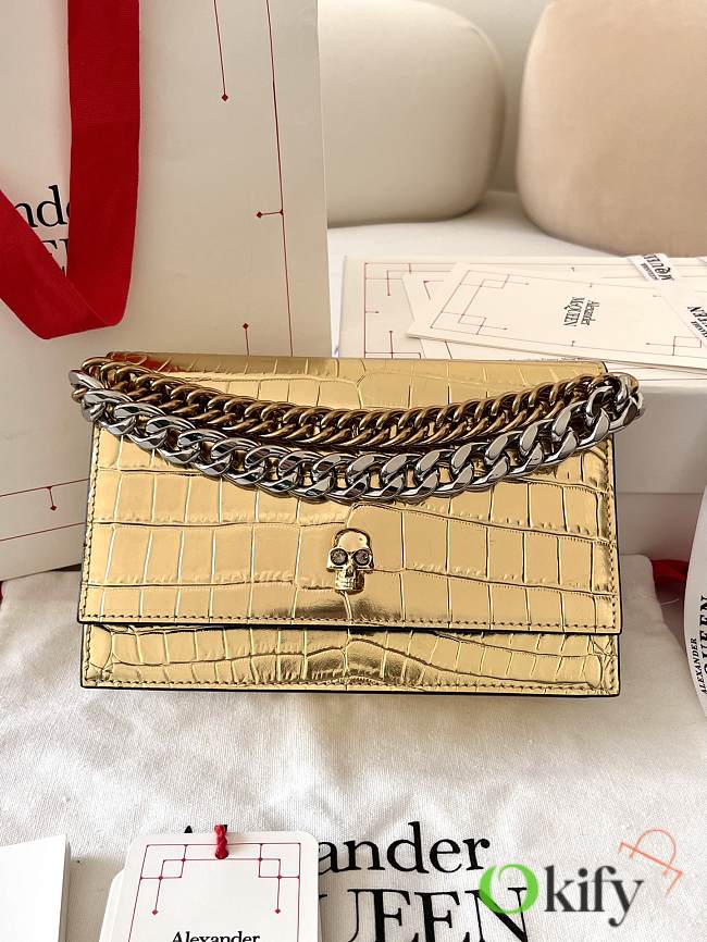 Okify Alexander McQueen Skull Gold Crocodile Bag 19x13x5cm - 1