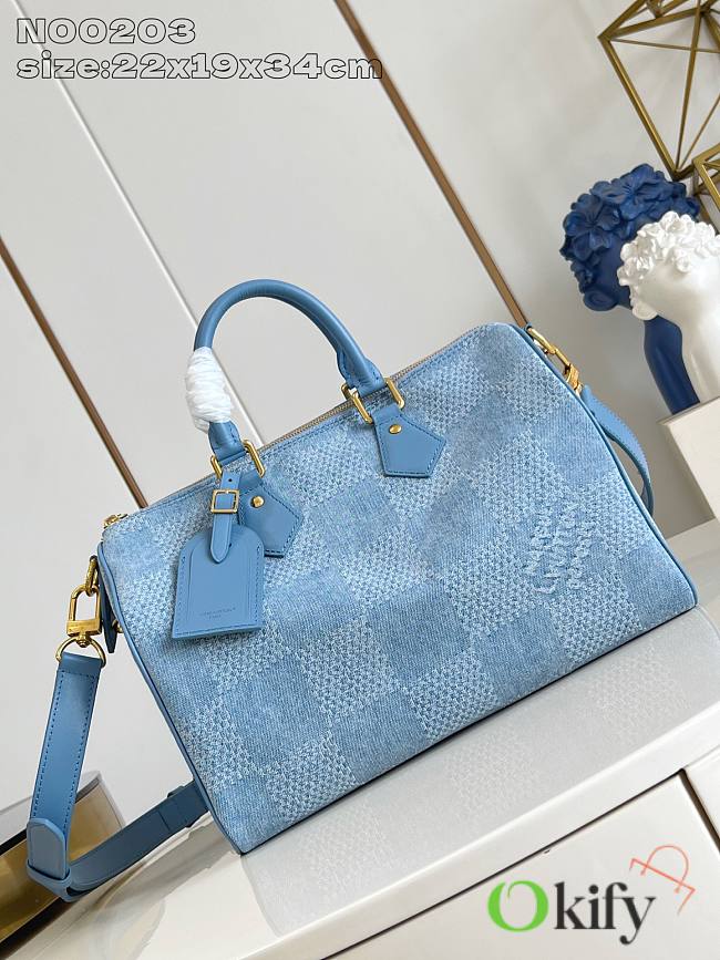 Okify Louis Vuitton Speedy Damier Denim Bag N00203 22x19x34cm - 1