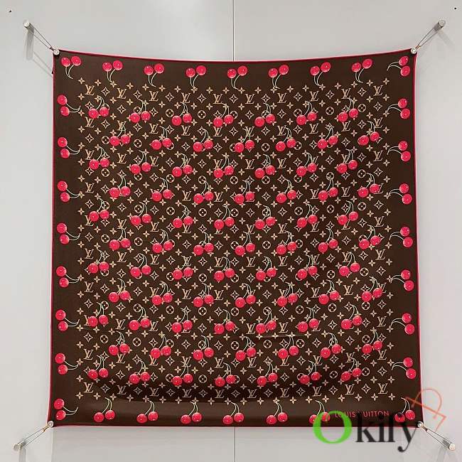 Okify Louis Vuitton x TM Cherry Twill Silk Scarf In Brown 90x90cm M96094 - 1