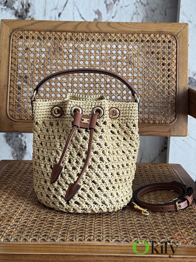 Okify Celine Clara Classic Panier Bag In Raffia And Calfskin 16x19x16cm - 1