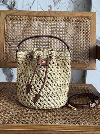 Okify Celine Clara Classic Panier Bag In Raffia And Calfskin 16x19x16cm