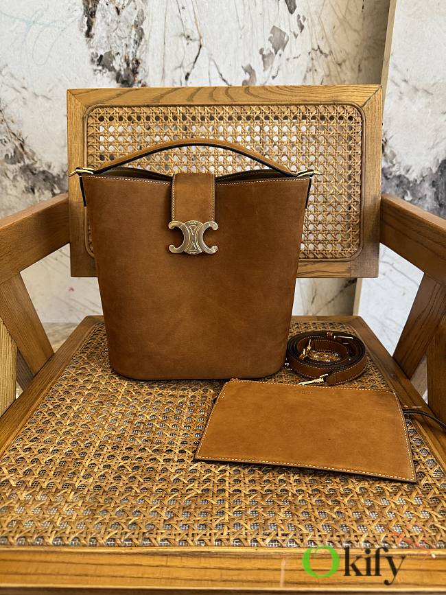 Okify Celine Medium Bucket Louise Bag In Brown Nubuck Calfskin 23.5x24x16cm - 1