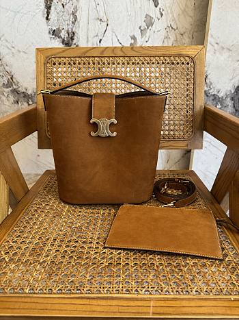 Okify Celine Medium Bucket Louise Bag In Brown Nubuck Calfskin 23.5x24x16cm