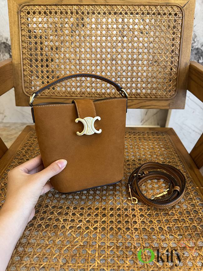 Okify Celine Mini Bucket Louise Bag In Brown Nubuck 13.5x16x10cm - 1
