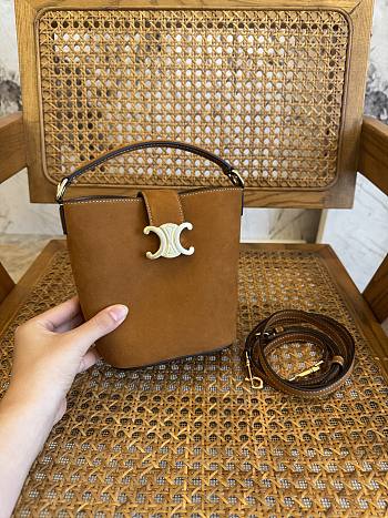 Okify Celine Mini Bucket Louise Bag In Brown Nubuck 13.5x16x10cm