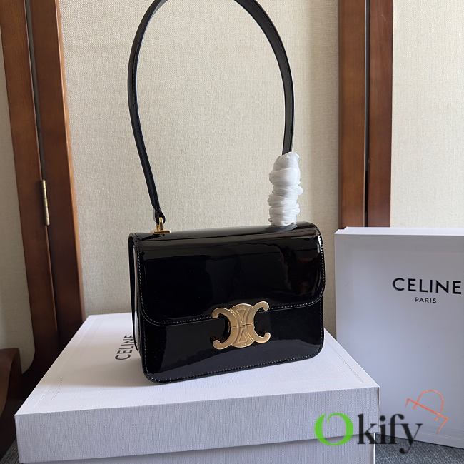 Okify Celine Teen Garance Bag In Black Patent 18.5x13x6cm - 1