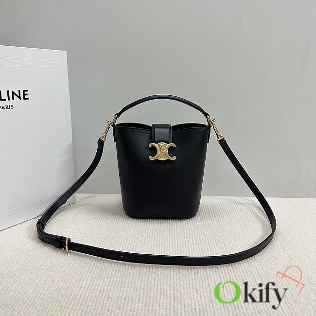 Okify Celine Mini Bucket Louise Bag In Black Smooth Calfskin 13.5x16x10cm - 1
