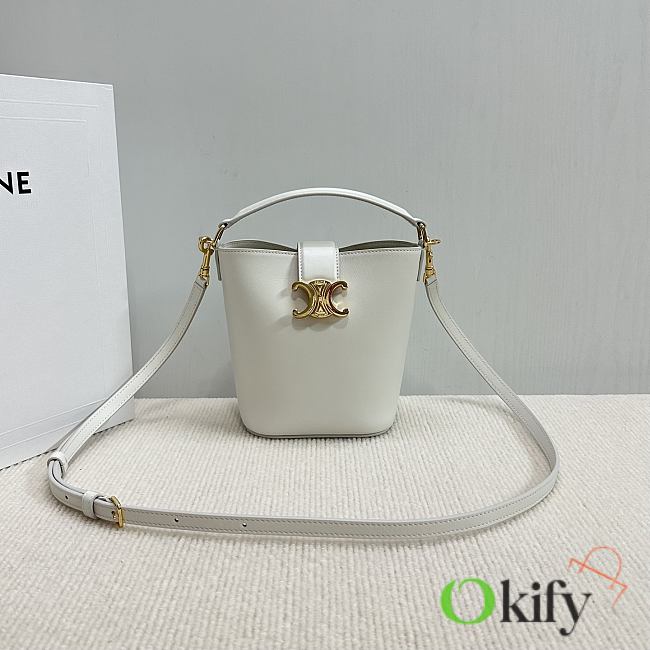 Okify Celine Mini Bucket Louise Bag In White Smooth Calfskin 13.5x16x10cm - 1