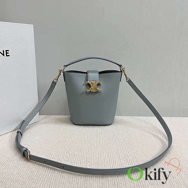 Okify Celine Mini Bucket Louise Bag In Light Blue Smooth Calfskin 13.5x16x10cm - 1