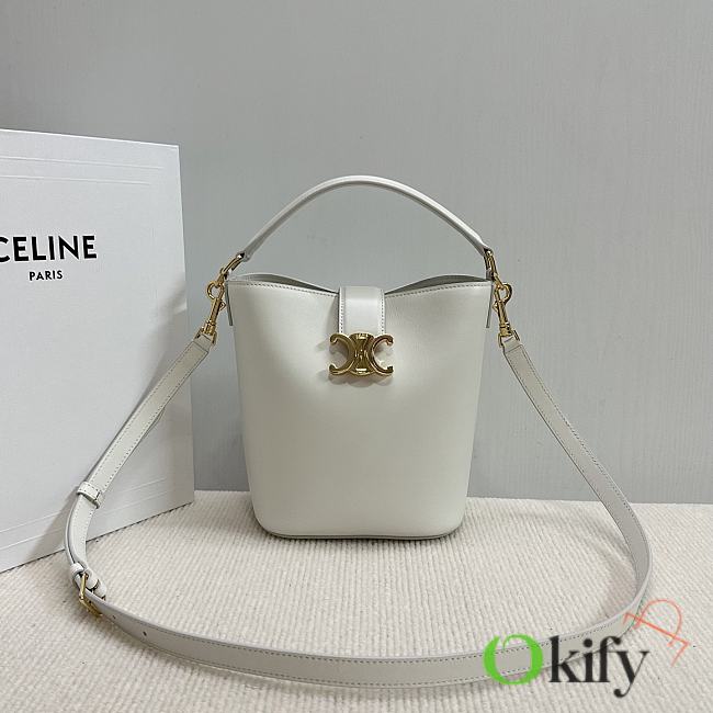 Okify Celine Small Bucket Louise Bag In White Smooth Calfskin 16x19x12cm - 1