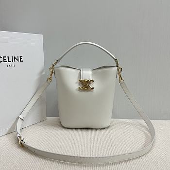 Okify Celine Small Bucket Louise Bag In White Smooth Calfskin 16x19x12cm