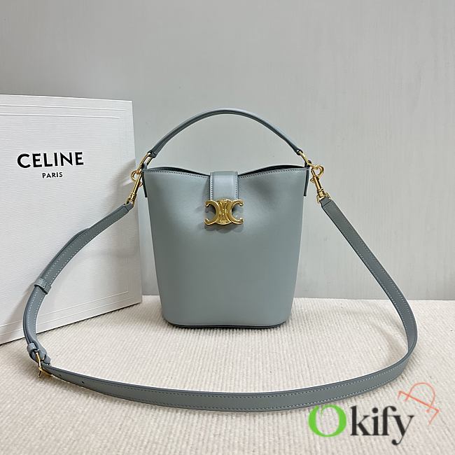 Okify Celine Small Bucket Louise Bag In Blue Smooth Calfskin 16x19x12cm - 1
