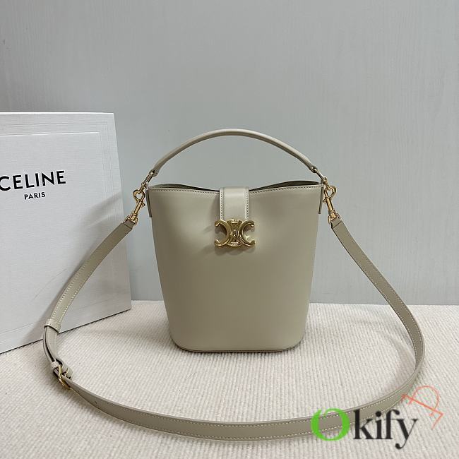 Okify Celine Small Bucket Louise Bag In Cream Smooth Calfskin 16x19x12cm - 1