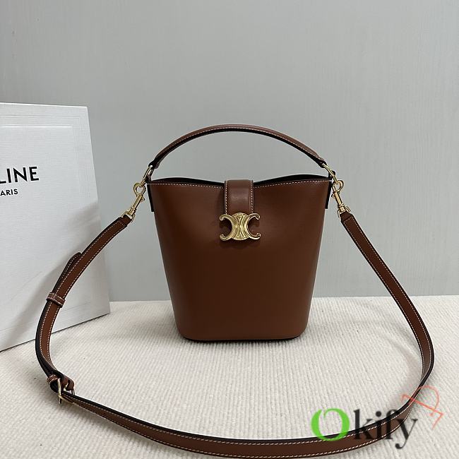 Okify Celine Small Bucket Louise Bag In Brown Smooth Calfskin 16x19x12cm - 1
