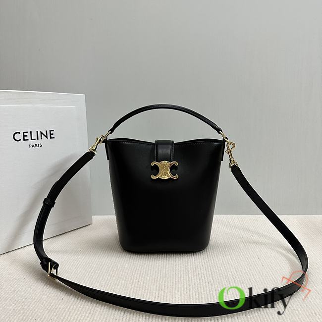 Okify Celine Small Bucket Louise Bag In Black Smooth Calfskin 16x19x12cm - 1