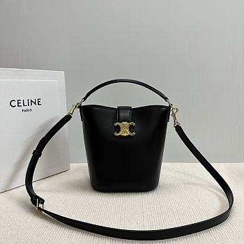 Okify Celine Small Bucket Louise Bag In Black Smooth Calfskin 16x19x12cm