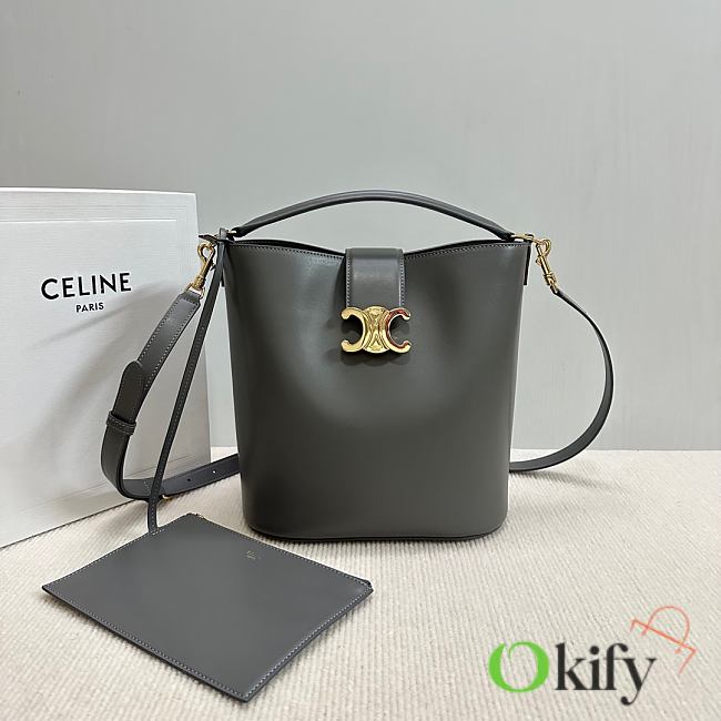 Okify Celine Small Bucket Louise Bag In Gray Smooth Calfskin 16x19x12cm - 1