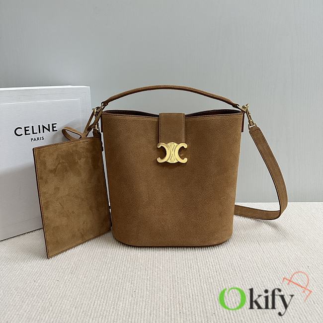Okify Celine Medium Bucket Louise Bag In Brown Nubuck Calfskin 24x25x16cm - 1