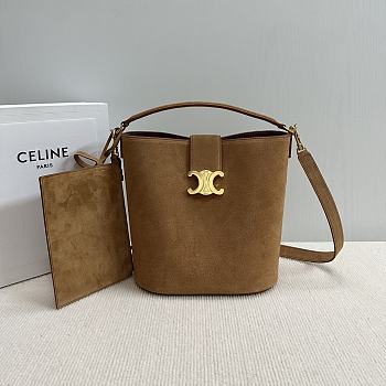 Okify Celine Medium Bucket Louise Bag In Brown Nubuck Calfskin 24x25x16cm