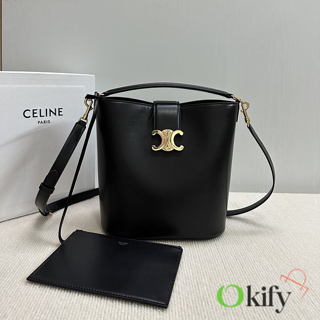Okify Celine Medium Bucket Louise Bag In Black Smooth Calfskin 28x24x16cm - 1