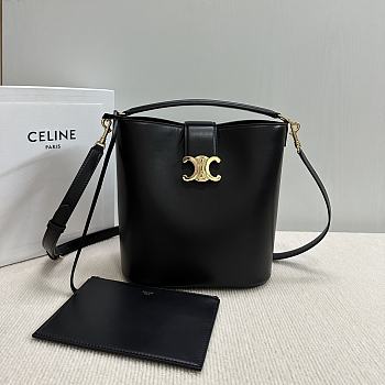 Okify Celine Medium Bucket Louise Bag In Black Smooth Calfskin 28x24x16cm