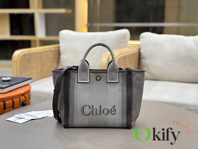 Okify Chloe Small Carry Tote Bag In Gray Canvas 27x23x12cm - 1