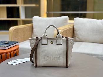 Okify Chloe Small Carry Tote Bag In Vegetal Beige Canvas 27x23x12cm