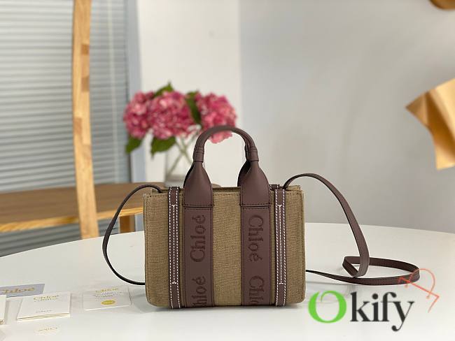 Okify Chloe Mini Woody Tote Bag In Dark Brown 20x14x6cm - 1