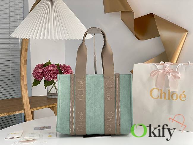 Okify Chloe Medium Woody Tote Bag In Light Blue 37x26x12cm - 1