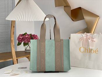 Okify Chloe Medium Woody Tote Bag In Light Blue 37x26x12cm
