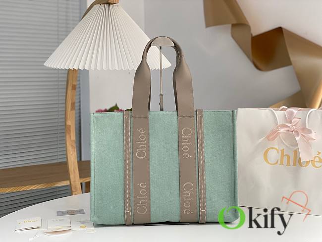 Okify Chloe Large Woody Tote Bag In Light Blue 45x33x13cm - 1