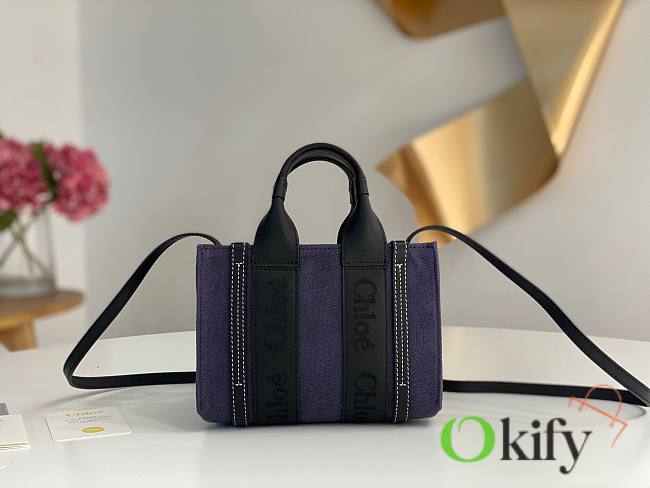 Okify Chloe Mini Woody Tote Bag In Dark Purple 20x14x6cm - 1